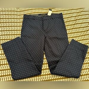 NWT New with Tags Banana Republic Ryan Trousers Sz 8 Navy Dot pattern Flattering